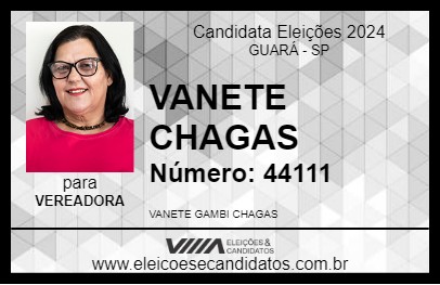 Candidato VANETE CHAGAS 2024 - GUARÁ - Eleições