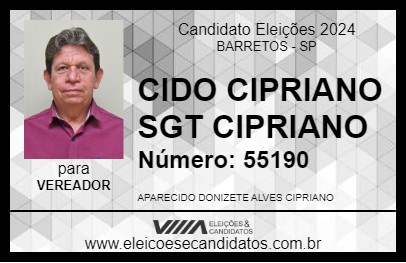 Candidato CIDO CIPRIANO SGT CIPRIANO 2024 - BARRETOS - Eleições