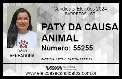 Candidato PATY DA CAUSA ANIMAL 2024 - BARRETOS - Eleições