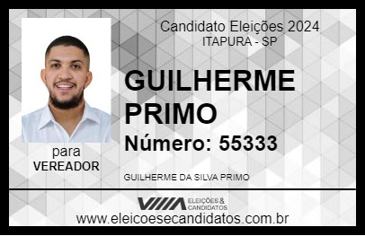 Candidato GUILHERME PRIMO 2024 - ITAPURA - Eleições