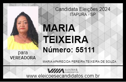 Candidato MARIA TEIXEIRA 2024 - ITAPURA - Eleições