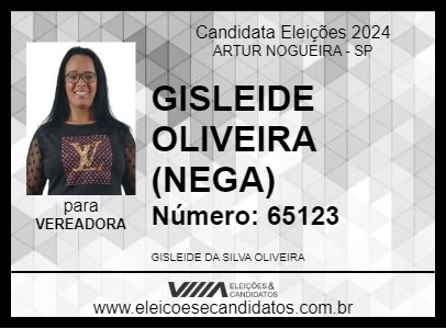 Candidato GISLEIDE OLIVEIRA (NEGA) 2024 - ARTUR NOGUEIRA - Eleições