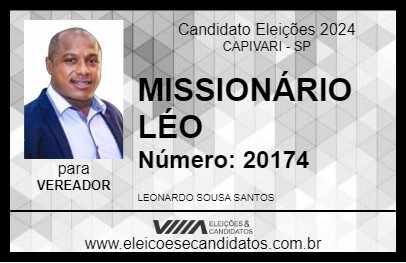 Candidato MISSIONÁRIO LÉO 2024 - CAPIVARI - Eleições