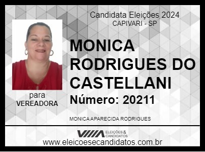 Candidato MONICA RODRIGUES DO CASTELLANI 2024 - CAPIVARI - Eleições