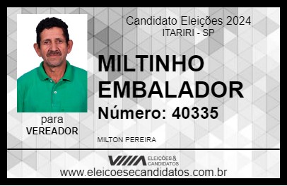 Candidato MILTINHO EMBALADOR 2024 - ITARIRI - Eleições