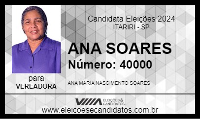 Candidato ANA SOARES 2024 - ITARIRI - Eleições