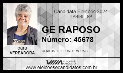 Candidato GE RAPOSO 2024 - ITARIRI - Eleições