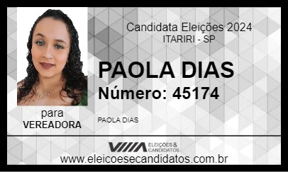 Candidato PAOLA DIAS 2024 - ITARIRI - Eleições