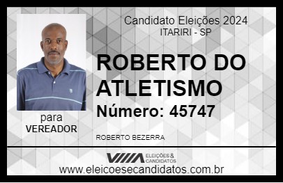 Candidato ROBERTO DO ATLETISMO 2024 - ITARIRI - Eleições