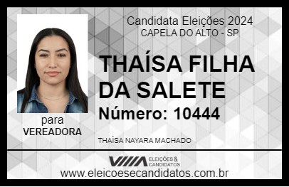 Candidato THAÍSA FILHA DA SALETE 2024 - CAPELA DO ALTO - Eleições