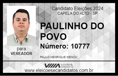 Candidato PAULINHO DO POVO 2024 - CAPELA DO ALTO - Eleições