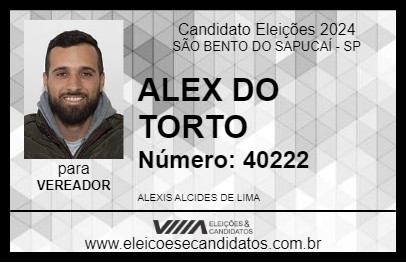 Candidato ALEX DO TORTO 2024 - SÃO BENTO DO SAPUCAÍ - Eleições