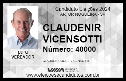 Candidato CLAUDENIR VICENSOTTI 2024 - ARTUR NOGUEIRA - Eleições