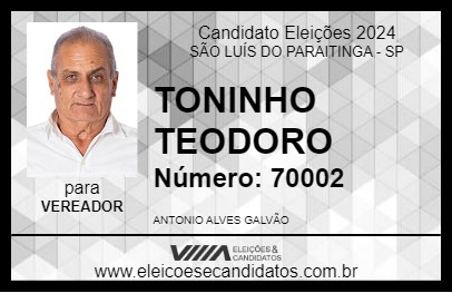 Candidato TONINHO TEODORO 2024 - SÃO LUÍS DO PARAITINGA - Eleições