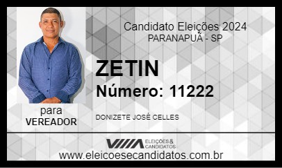 Candidato ZETIN 2024 - PARANAPUÃ - Eleições