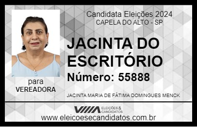 Candidato JACINTA DO ESCRITÓRIO 2024 - CAPELA DO ALTO - Eleições