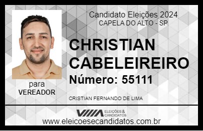 Candidato CHRISTIAN CABELEIREIRO 2024 - CAPELA DO ALTO - Eleições