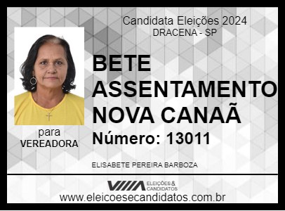 Candidato BETE ASSENTAMENTO NOVA CANAÃ 2024 - DRACENA - Eleições