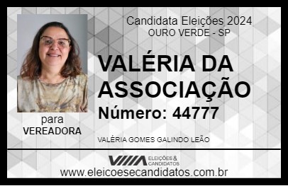 Candidato VALÉRIA DA ASSOCIAÇÃO 2024 - OURO VERDE - Eleições