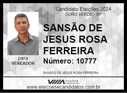 Candidato PASTOR SANSÃO 2024 - OURO VERDE - Eleições