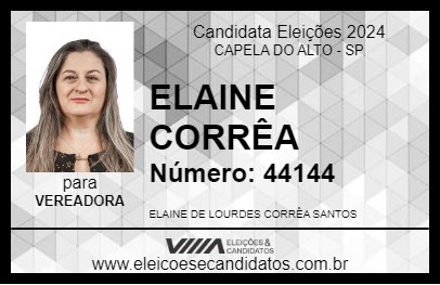 Candidato ELAINE CORRÊA 2024 - CAPELA DO ALTO - Eleições