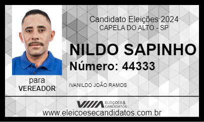 Candidato NILDO SAPINHO 2024 - CAPELA DO ALTO - Eleições