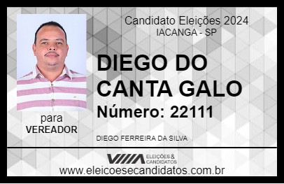 Candidato DIEGO DO CANTA GALO 2024 - IACANGA - Eleições