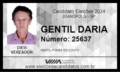 Candidato GENTIL DARIA 2024 - JOANÓPOLIS - Eleições