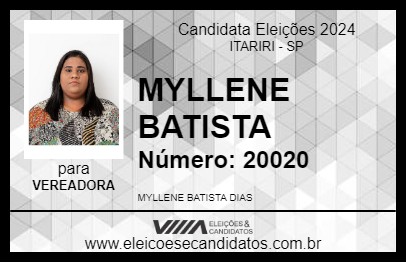 Candidato MYLLENE BATISTA 2024 - ITARIRI - Eleições