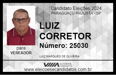 Candidato LUIZ CORRETOR 2024 - PARAGUAÇU PAULISTA - Eleições