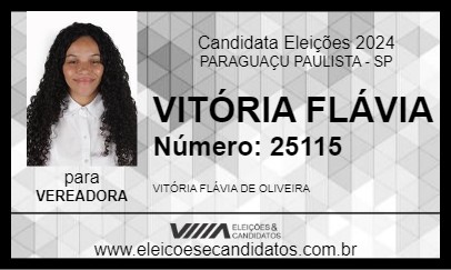 Candidato VITÓRIA FLÁVIA 2024 - PARAGUAÇU PAULISTA - Eleições