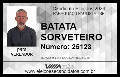 Candidato BATATA SORVETEIRO 2024 - PARAGUAÇU PAULISTA - Eleições