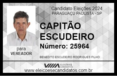 Candidato CAPITÃO ESCUDEIRO 2024 - PARAGUAÇU PAULISTA - Eleições