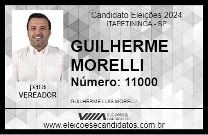 Candidato GUILHERME MORELLI 2024 - ITAPETININGA - Eleições