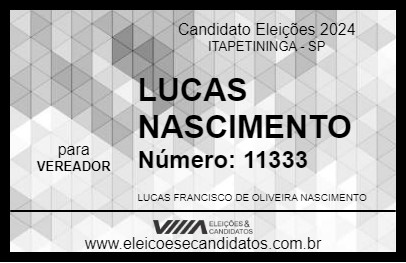 Candidato LUCAS NASCIMENTO 2024 - ITAPETININGA - Eleições