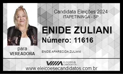 Candidato ENIDE ZULIANI 2024 - ITAPETININGA - Eleições