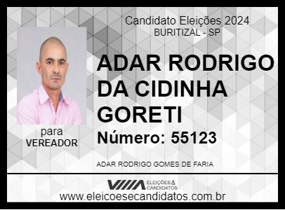 Candidato ADAR RODRIGO DA CIDINHA GORETI 2024 - BURITIZAL - Eleições