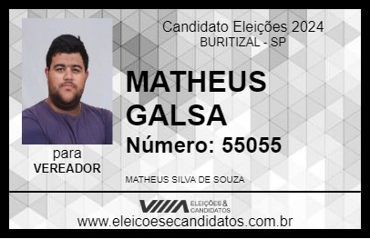 Candidato MATHEUS GALSA 2024 - BURITIZAL - Eleições