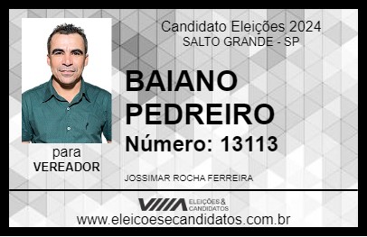 Candidato BAIANO PEDREIRO 2024 - SALTO GRANDE - Eleições