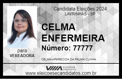 Candidato CELMA ENFERMEIRA 2024 - LAVRINHAS - Eleições