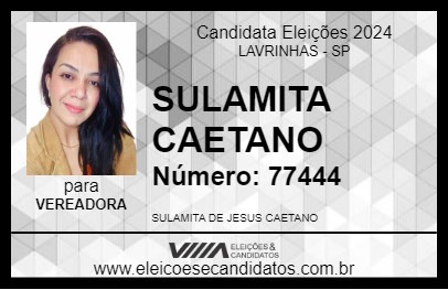 Candidato SULAMITA CAETANO 2024 - LAVRINHAS - Eleições