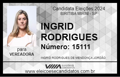 Candidato INGRID RODRIGUES 2024 - BIRITIBA MIRIM - Eleições