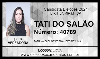 Candidato TATI DO SALÃO 2024 - BIRITIBA MIRIM - Eleições