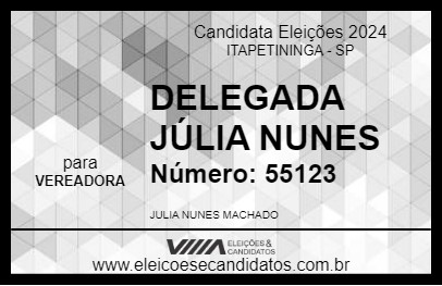 Candidato DELEGADA JÚLIA NUNES 2024 - ITAPETININGA - Eleições