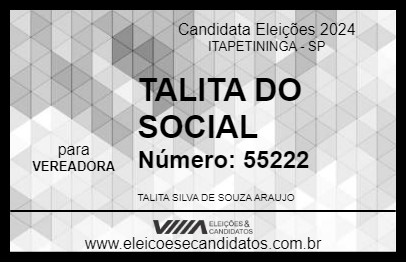 Candidato TALITA DO SOCIAL 2024 - ITAPETININGA - Eleições