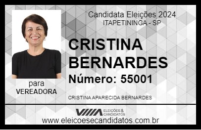 Candidato CRISTINA BERNARDES 2024 - ITAPETININGA - Eleições