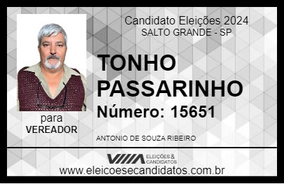 Candidato TONHO PASSARINHO 2024 - SALTO GRANDE - Eleições