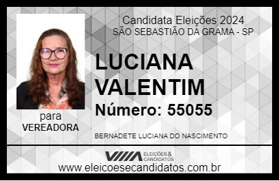 Candidato LUCIANA VALENTIM 2024 - SÃO SEBASTIÃO DA GRAMA - Eleições