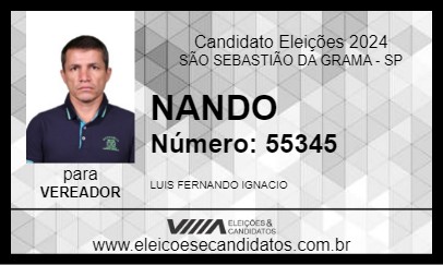 Candidato NANDO 2024 - SÃO SEBASTIÃO DA GRAMA - Eleições