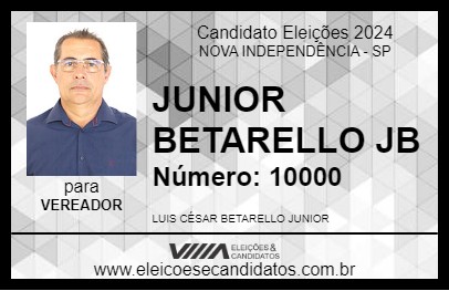 Candidato JUNIOR BETARELLO JB 2024 - NOVA INDEPENDÊNCIA - Eleições